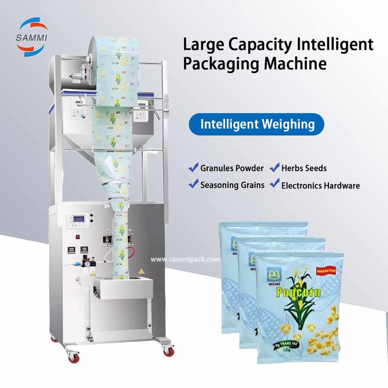 เครื่องบรรจุอาหารแห้งอัตโนมัติความจุสูง เครื่องบรรจุแบบปิดผนึกด้านหลังสำหรับธัญพืช ถั่ว เครื่องเทศ ผงละเอียด 0.2G