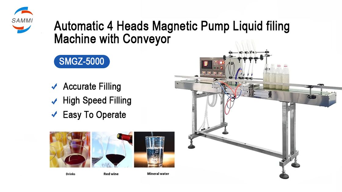 อัตโนมัติ 4 หัว แม็กเนตปั๊ม เครื่องเติมของเหลว PET สําหรับขนาดเล็ก แก้ว น้ําผลไม้ เครื่องดื่ม ขวดนม เติมขนาดเล็ก