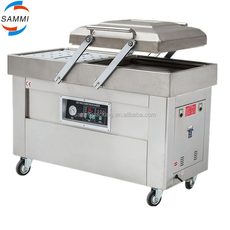 เครื่องบรรจุสูญญากาศแบบสองห้องอเนกประสงค์สำหรับเบคอนเนื้อ ไก่ เต้าหู้ ถั่วลิสง อาหารทะเล