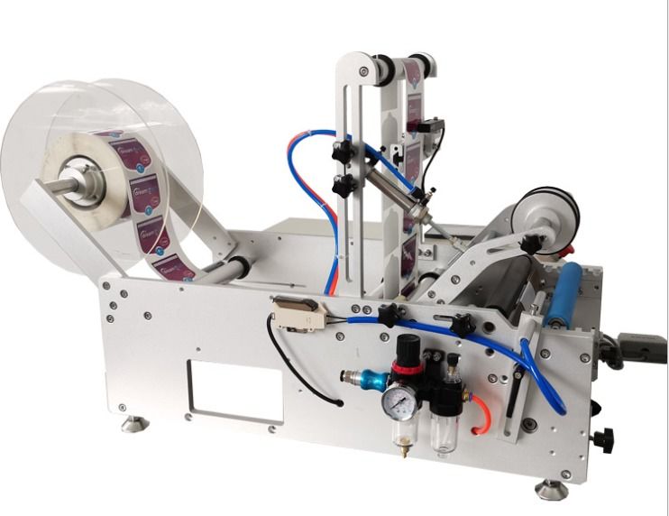 เครื่องติดฉลากสองด้านคุณภาพสูง, เครื่องติดฉลากแบบพันรอบบนโต๊ะสำหรับถัง/ขวดทรงกลม พร้อมฟังก์ชันการนับ