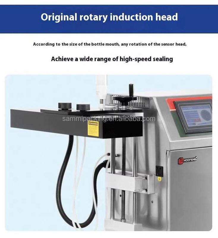 เครื่องปิดผนึกแบบเหนี่ยวนำต่อเนื่องอัตโนมัติ เครื่องปิดผนึกความร้อนแบบเหนี่ยวนำแม่เหล็กไฟฟ้าสำหรับขวดพลาสติกขนาดเล็ก