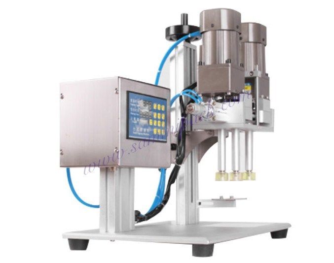 เครื่องปิดฝาแบบสกรูคุณภาพสูง ขนาด 20 มม. - 50 มม. แบบกึ่งอัตโนมัติ ขับเคลื่อนด้วยมอเตอร์ไฟฟ้า สำหรับใช้ในอุตสาหกรรมอาหาร รับประกัน 1 ปี