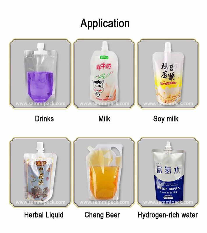 เครื่องบรรจุของเหลวแบบสี่หัวกึ่งอัตโนมัติสำหรับถุงปากพวย, เครื่องบรรจุและปิดผนึกถุง