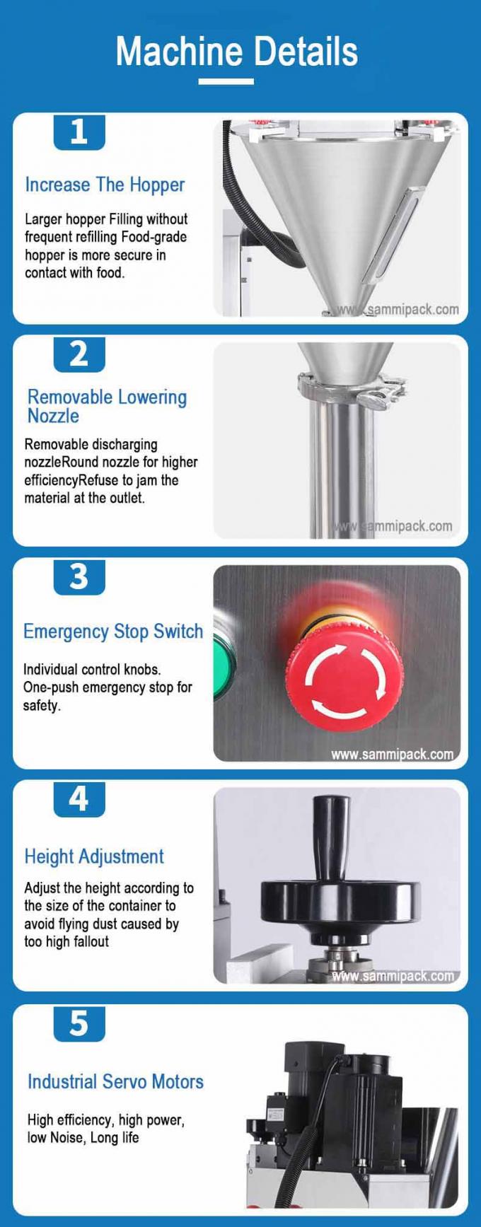 เครื่องบรรจุผงกึ่งอัตโนมัติขับเคลื่อนด้วยไฟฟ้าสำหรับขวด ถุง นม เครื่องสำอาง เคมี ชั่งน้ำหนัก จ่ายสาร Auger 8