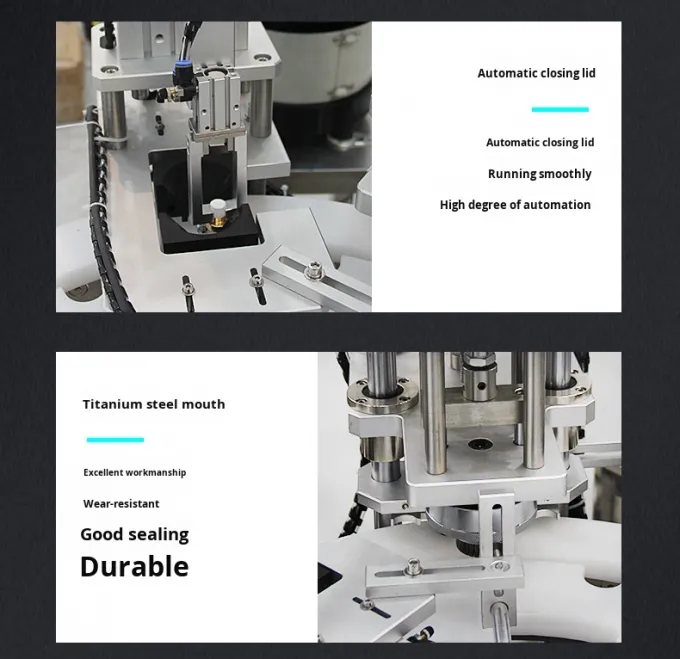 สายการผลิตอัตโนมัติความเร็วสูงสําหรับเครื่องผูกกระปุกน้ําหอมและเครื่องปักกระปุกกระปุกพลาสติก 8